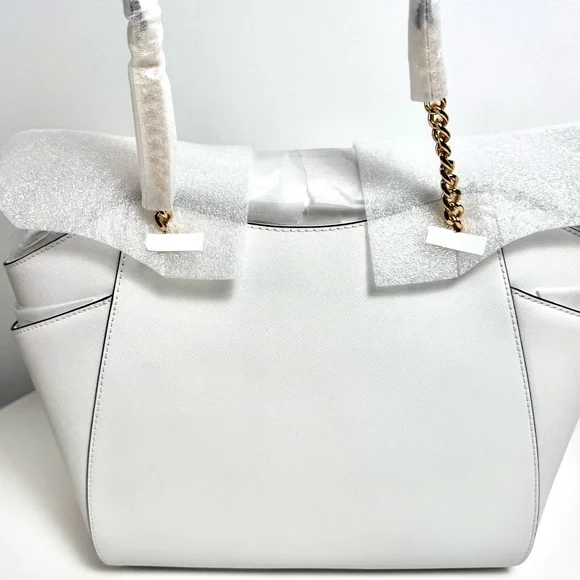 NWT Michael Kors Shoulder Bag Jet Set Large Saffiano Leather Optic White w Gold - Picture 3 of 9